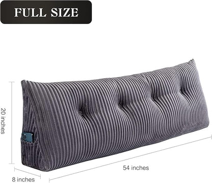Large Headboard Pillow Headboard Wedge Pillow Bed Rest Reading Pillow Bolster Triangular Pillow for Sitting in Bed-Backrest Positioning Support Long Pillow for Daybed (Full: 54x8x20 Inches,Grey)