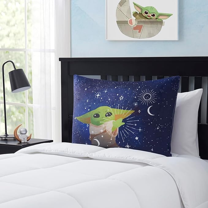 Northwest Baby/Yoda Grogu Bed Pillow - Cloud-Like Filled Bed Pillow for Sleeping with Removable Cover - 20" x 30" Full Size Pillow for Kids with Popular Characters