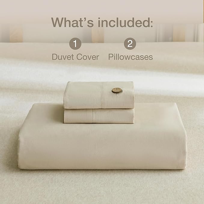 JELLYMONI Cotton Duvet Cover King Size - Light Khaki Comforter Cover with Button 3PCS Breathable Soft Solid Bedding Set 104×90in & 2 Pillowcases (NO Insert)