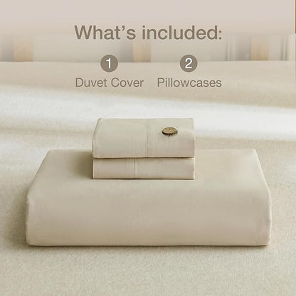 JELLYMONI Cotton Duvet Cover Queen Size - Light Khaki Comforter Cover with Button 100% Washed Cotton 3PCS Breathable Soft Solid Bedding Set Duvet Cover 90×90in & 2 Pillowcases (NO Comforter)