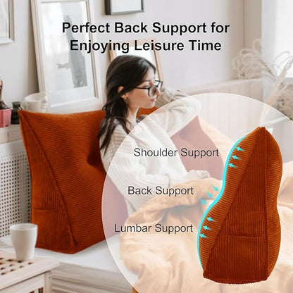 WOWMAX 100% Cotton Corduroy Headboard Pillow – Twin Size Back Support Reading Wedge for Bed & Daybed, Plush Handmade Bolster Cushion with Removable Cover, Cozy Bed Rest Pillow, Rusty Orange