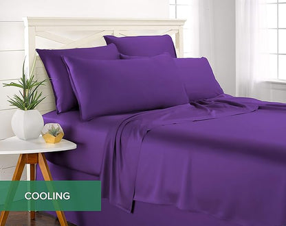 Queen Pillowcases by Pure Bamboo, Genuine 100% Organic Viscose Derived from Bamboo, Luxuriously Soft & Cooling, Double Stitching, Envelope Closure (2 Queen Pillowcases, Purple)
