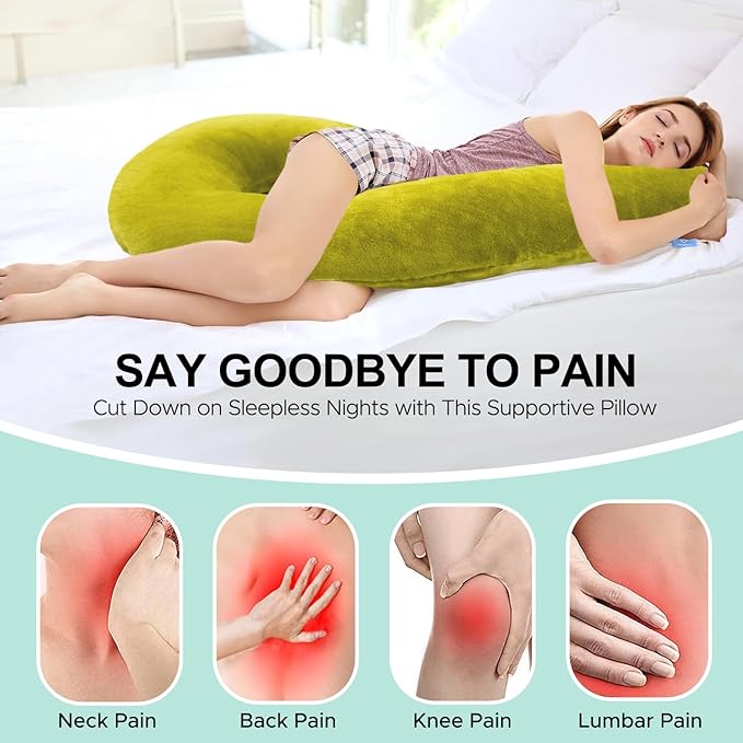 Body Pillow for Adults - Soft Long Bed Pillows Insert for Sleeping - Shredded Memory Foam and Removable Washable Cover - Swan Shaped Side Sleeper Pregnancy Pillow 49 Inch (Light Green)