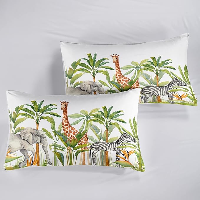 QOOMO Wild Animal Comforter Queen Size,Elephant Giraffe Zebra Kids Bedding Set,3Pcs Bedding Set Printed Comforter with 2 Pillowcases,Down Alternative,Soft and Lightweight,for All Seasons