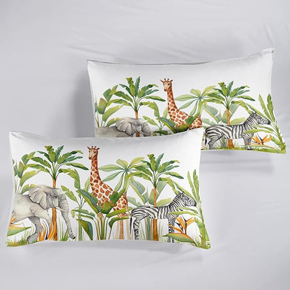 QOOMO Wild Animal Comforter Twin Size,Elephant Giraffe Zebra Kids Bedding Set,3Pcs Bedding Set Printed Comforter with 2 Pillowcases,Down Alternative,Soft and Lightweight,for All Seasons