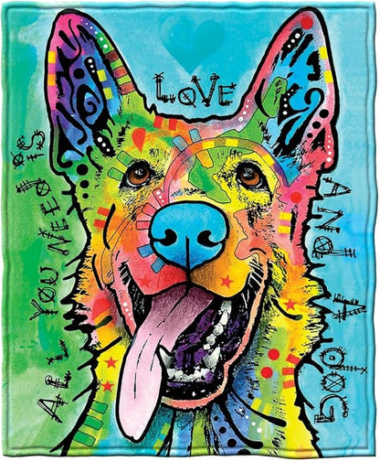 Dawhud Direct Dean Russo - Colorful German Shepherd Fleece Blanket, Queen Size -Super Soft Plush Blanket for Adults and Kids, Machine Washable - Ideal for Dog Lovers and as a Gift - 75 x 90 in