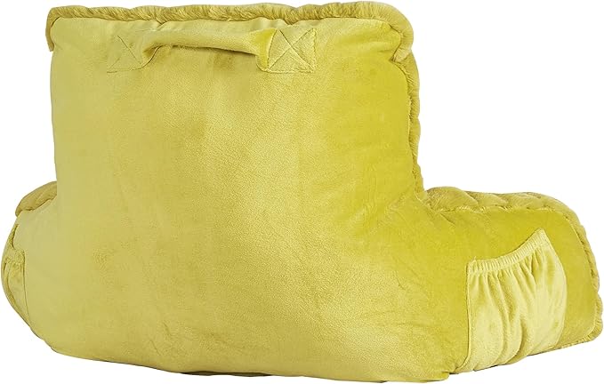 Home Soft Things Fox Faux Fur Bedrest Reading Pillow with Handle and Side Pocket, Backrest Armrest Pillow Back Support for Sitting up in Bed, 20" x 18" x 17", Lemon Curry