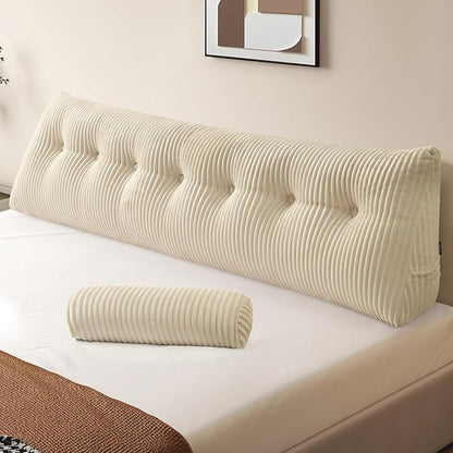 Z-hom Large Wedge Pillow Headboard, King Triangular Headboard Pillow, Reading Pillow Bed with a Roll Pillow for Bed Sitting Up Sleeping, Backrest Cushion Headboard Gap Pillow for Back, Beige Cream