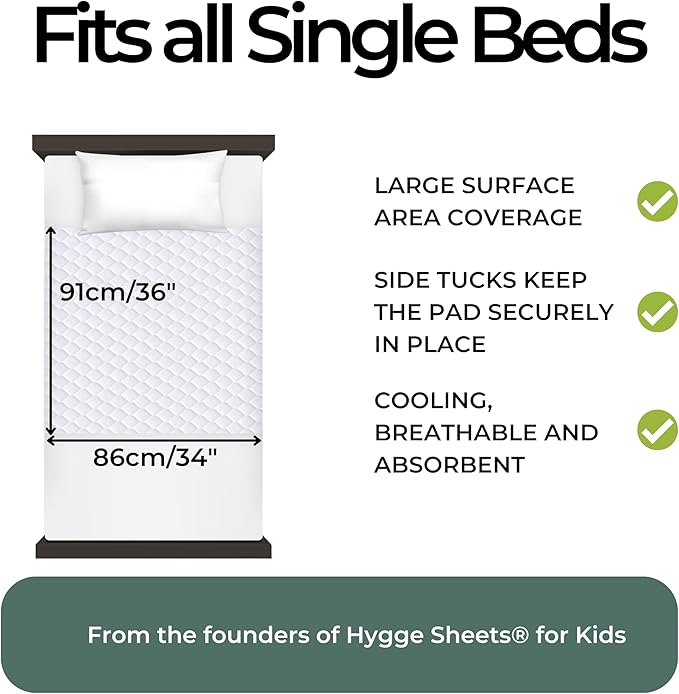 Hygge Sheets®️ Organic Washable Incontinence Bed Pads with Tucks - 100% Waterproof Reusable Mattress Protector Underpads - Rayon derived from Bamboo - Twin