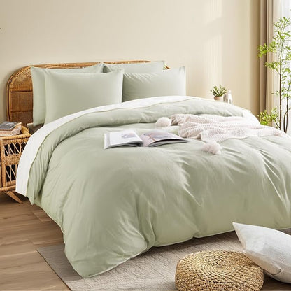 NEXHOME PRO Full Duvet Cover Set – 100% Certified Organic Cotton with Washed Feel & Linen-Like Texture, Comfortable & Breathable, Home Bedding Set Sage Green (No Comforter)