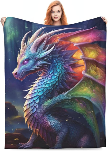 Colorful Fairy Dragon Blanket Gifts for Adults Girls Flannel Throw Blankets Soft Comfy Lightweight for Home Decor Couch Bed Sofa 50x40 Inches