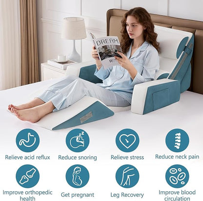 Yojoker 9PCS Orthopedic Bed Wedge Pillow Set for Sleeping, Back and Leg Pain Relief, Post Surgery Foam Pillow for Body, Triangle Adjustable Support Pillow - Acid Reflux Sleeping Pillows Navy