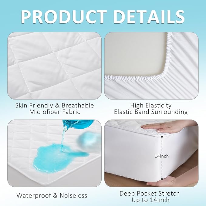 Hospital Bed Mattress Protector Cover Waterproof 36" x 80" x 14" Hospital Bed Sheets Incontinence Protection, Soft Breathable Mattress Pad for Elderly, Adults Machine Washable, White