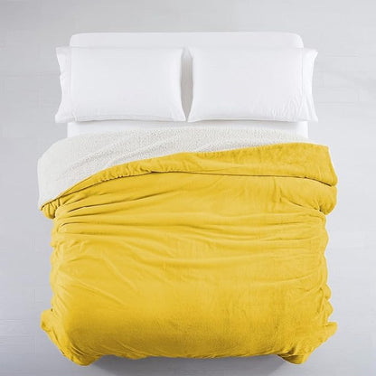 IR Imperial Rooms Gold Sherpa Fleece Throw Blanket Twin Size for Bed - Wholesale Bulk Pack of 12 Sherpa Blankets - Soft Fluffy Throw Blankets for Hotels, Guest Bedroom (Yellow, 60x80 Inches)