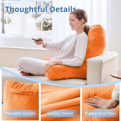 Sasttie 25-inch Reading Pillows for Sitting in Bed Adult, Jumbo Velvet Back Pillow Bed Sitting Up, XL High Back-Rest Support Cushion for Sit Up on Couch & Floor, Oeko-Tex Certified, Orange