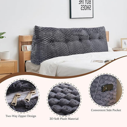 Large Headboard Wedge Pillow, Bed Rest Reading Pillow, Back Support Long Pillow, Bed Bolster Rest Reading Pillow with Removable Cover (Grey, Queen:59 * 20 * 8Inches)