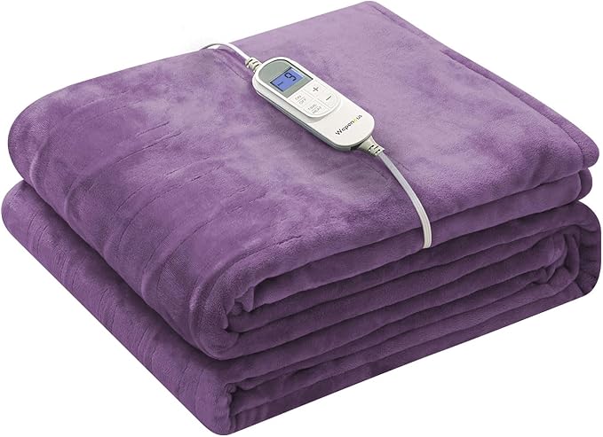 Wapaneus Electric Blanket 62”x84” Flannel Heated Blanket Twin Size with 5 Heating Settings 10 Hours Auto-Off, Fast-Heating, ETL Listed, Machine Washable, Purple
