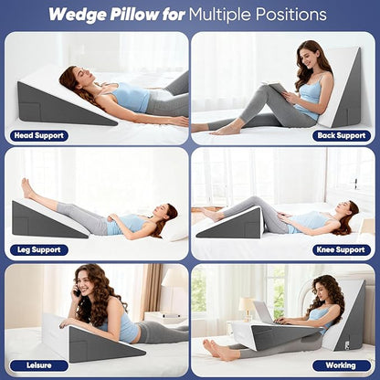 12 inch Bed Wedge Pillow for Adults Seniors, Cooling Memory Foam Incline Pillow for Sleeping, Reading & Resting, Back Support and Leg Elevation, Ideal for Couch, Bedroom & Living Room
