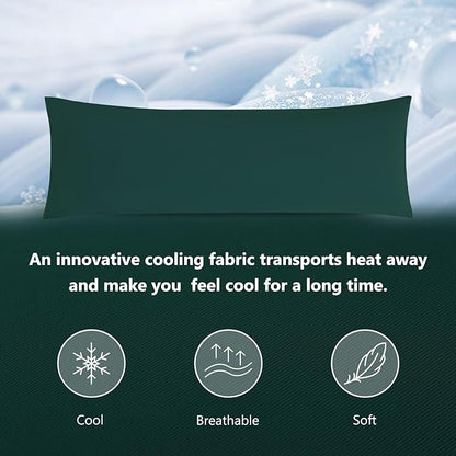 DOWNCOOL Large Body Pillow Insert with Cooling Cover - Soft Long Bed Pillow for Summer - Breathable Full Body Pillow for Adults - 20x54 inch (Green, with Cover)