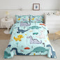 Castle Fairy Cute Car Kids Comforter Set Queen Size,Cartoon Dinosaur Rainbow Sketch Blue Bedding Set for Women Adult,Kawaii Dino Colorful Wild Animal Luxury Bed Duvet Insert, 2 Pillowcases