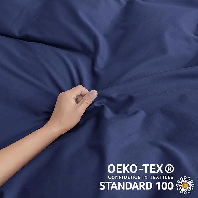 JELLYMONI Cotton Duvet Cover Full Size - Navy Blue Comforter Cover with Button 100% Washed Cotton 3PCS Breathable Soft Solid Bedding Set Duvet Cover 80×90in & 2 Pillowcases (NO Comforter)