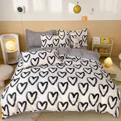 Wellboo Love Comforter Sets California King Black and White Bedding Comforters Cal King Heart Shaped Bed Quilts Brush Ink Love Pattern Quilts Adults Girls Modern Kawaii Black White Dorm Comforters