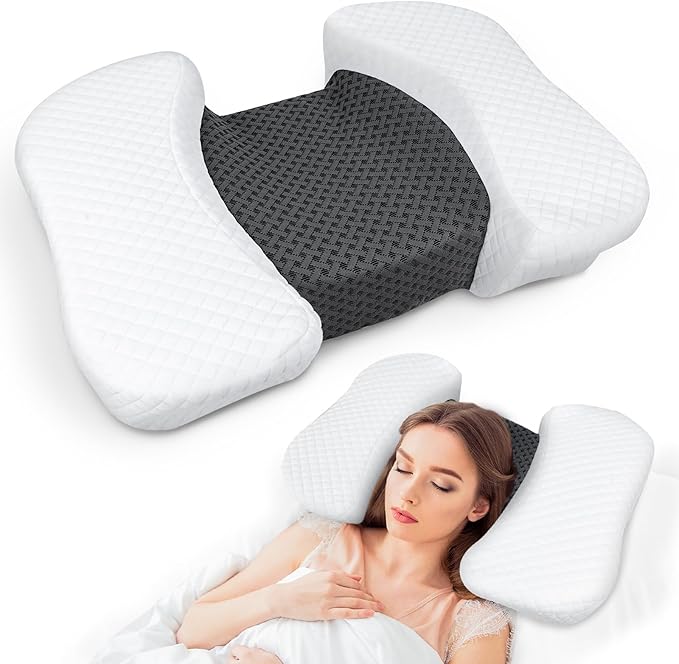 HOMCA Beauty Pillow for Back Sleeper, Memory Foam Back Sleeping Cervical Neck Pillow Reduces Pressure on Skin, Wrinkle Prevention, Ergonomic Design for Neck and Shoulder Pain Relief