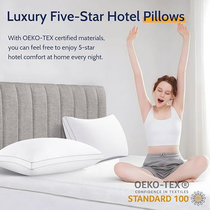 Pillows Queen Size Set of 2, Gusseted Bed Pillows for Sleeping 2 Pack, Luxury Hotel Quality, Supportive Queen Pillow with Soft Down Alternative for Back Stomach Side Sleepers, Machine Washable