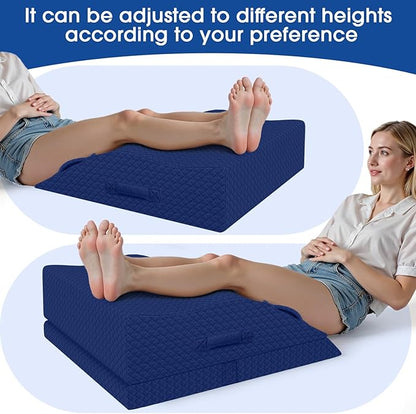 Elevation Pillows for Leg After Surgery, Memory Foam Adjustable Wedge Pillow for Injury or Rest, Ankle Pillow for Sleeping Blood Circulation Blue/Double Leg