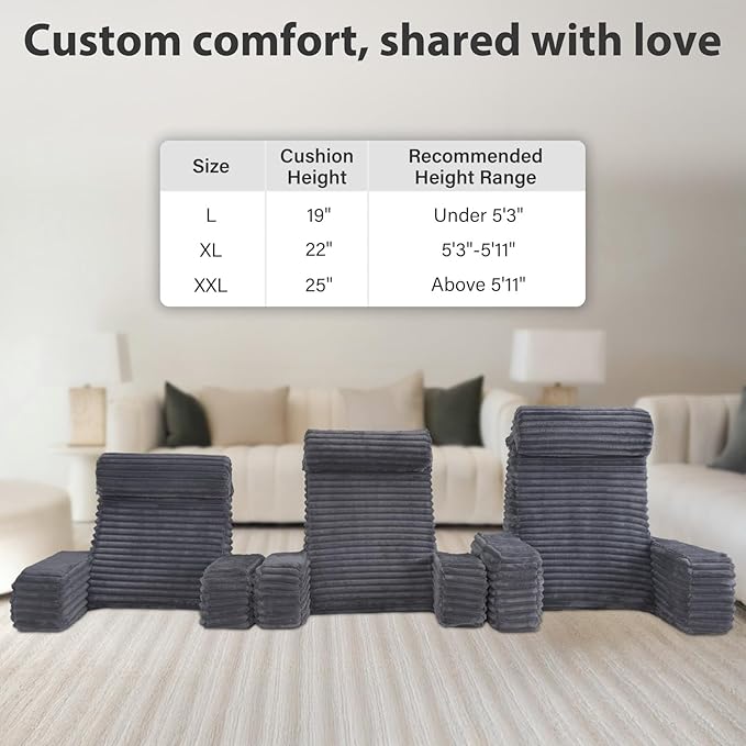 ENITYA 19” Back Pillow for Bed Sitting up, Built-in Armrests & Big Pockets, Back Support Chair Pillow for Sitting up/Watching TV/Reading/Gaming/Resting/Post Surgery/Nursing