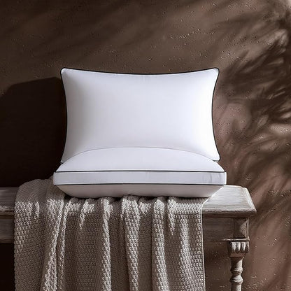 Feather Down Pillows Queen Size Set of 2 Pack, Luxury Hotel Collection Bed Pillows for Sleeping, Fluffy Soft Medium Firm Down Surround Gusseted Pillows for Side Back Stomach Sleepers 20 x 30 in