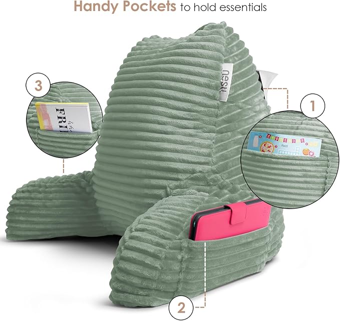 Hearth & Harbor Reading Pillow for Bed Adult – Back Pillow for Sitting in Bed, Standard Bed Pillows for Sitting Up in Bed, Foam Bed Chair Pillow, Sage Green Bed Rest Pillow