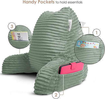 Hearth & Harbor Reading Pillow for Bed Adult – Back Pillow for Sitting in Bed, Standard Bed Pillows for Sitting Up in Bed, Foam Bed Chair Pillow, Sage Green Bed Rest Pillow