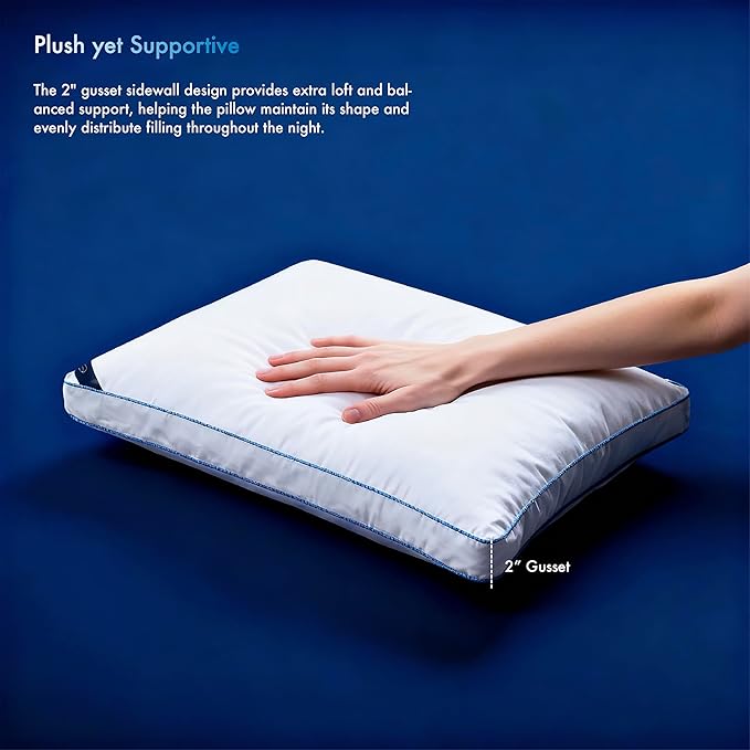 37.5® Temperature Regulating Hotel Bed Pillows King Size Set of 1, 300 Thread Count Down Alternative Pillow with 2” Gusset, Machine Washable for Side or Back Sleeper Pillows, 17"x 33"