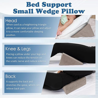 Small Wedge Pillow, Wedge Pillow for Bed Sores, Positioning Pillow, Positioning Wedge, Mini Pillow for Laptop and Yoga, Small Foam Wedge for Chair (1 Unit, Apricot)