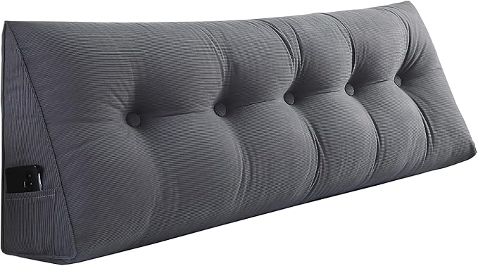 SAMTY Husband headboard Pillow Large Back Rest Support Reading Pillows for Sitting in Bed for Adults Triangle Velvet Wedge Pillow headboard Cal King Size, Grey
