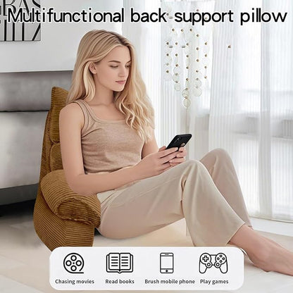 RRPAHWTV Reading Pillow for Bed with High Arm Rests,Back Support Pillow for Sitting Up in Bed with Shredded Memory Foam for Reading, TV, Gaming or Relaxing on Floor（Brown，Large）