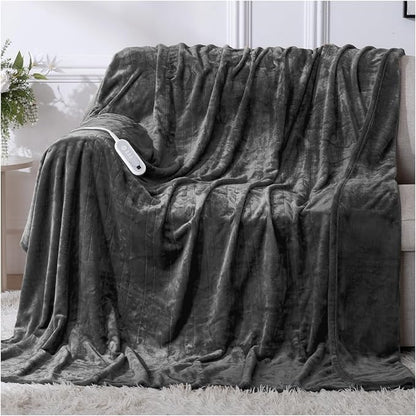 Heated Blanket Electric Blanket Full Size 72''x84'', Double-Layer Flannel Heating Blanket with 10 Hour Auto Off & 8 Heat Settings, Heated Throw Blanket for Full Body, Bed, Machine Washable, Dark Grey