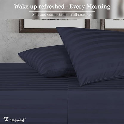 URBANHUT 1000 Thread Count Damask Striped King Sheet Set Egyptian Cotton Sheets, Long Staple Soft & Breathable, 4 Pcs Bed Sheet Sets, Luxury Hotel Sateen Sheets Fits 16" Deep Pocket - Navy Blue