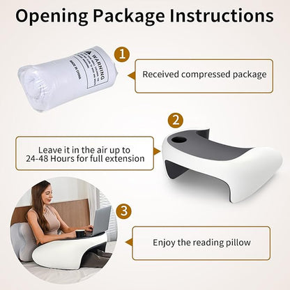 Reading Pillow, Lap Desk Pillow for Adult, Gaming Pillow Memory Foam for Arm Support, Arm Rest for Working, Crocheting, Playing Game or Siting in Bed, Floor, Sofa (White&Grey)