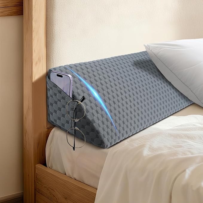 King Size (76"x6"x8") Bed Wedge Pillow for Headboard Mattress Gap Filler (0-6") for College Dorm Sleeping, Dark Gray