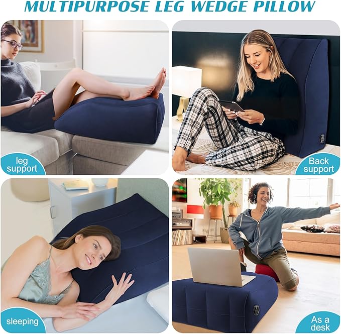 Wedge Pillow for Sleeping - Inflatable Leg Elevation Pillow for Swelling,Circulation,Leg & Back Pain Relief,Leg Support Pillow,Leg Wedge Pillows for After Aurgery,Hip,Foot,Ankle Recovery (Blue)