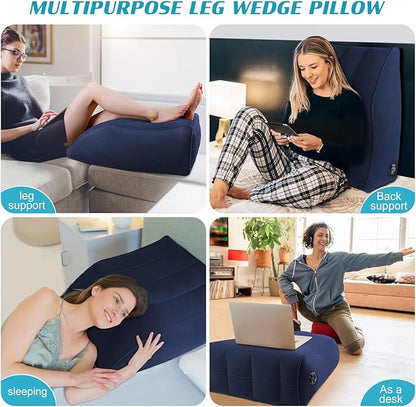 Wedge Pillow for Sleeping - Inflatable Leg Elevation Pillow for Swelling,Circulation,Leg & Back Pain Relief,Leg Support Pillow,Leg Wedge Pillows for After Aurgery,Hip,Foot,Ankle Recovery (Blue)