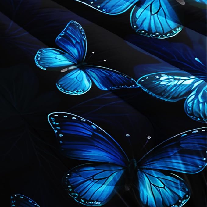 Dream Blue Butterfly Comforter Set King Size,Boho Bedding Comforter Sets for Kids Boys Girls Bedroom Decor Aesthetic,Animal Themed Bedding Soft Fluffy Comforter Sets with 2 Pillowcases.