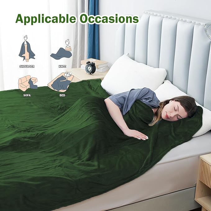 Electric Heated Blanket Twin Size 62”x84”,Soft Warmth Cozy with 5 Heating Settings 10 Hours Auto-Off, One Touch Operation, Machine Washable, Green