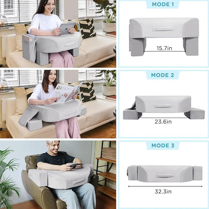 Soft Reading Pillow, Armrest Lap Desk Pillow for Adult, Premium Foam Bed Rest Pillow for Reading, Working, Playing Game or Sitting in Bed Floor Sofa(Grey)
