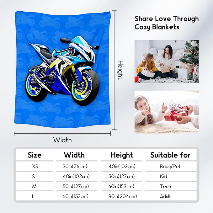 Kids Blanket for Boys, Cozy Soft Motorcycle Blanket Gifts for Kids, Cute Flannel Throw for Couch Sofa, 40x50 Inches