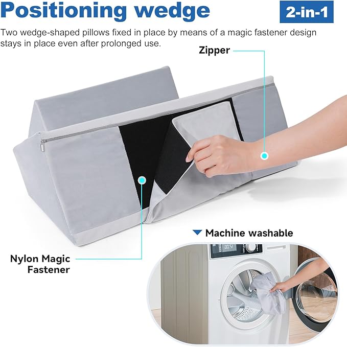 Positioning Wedge Pillow Side Sleeping Belt Connection, Limit Width Adjustable Bed Wedges Body Positioners for Back Pain Relief, Back Positioning Wedge for After Surgery, Anti Snoring, Back Support