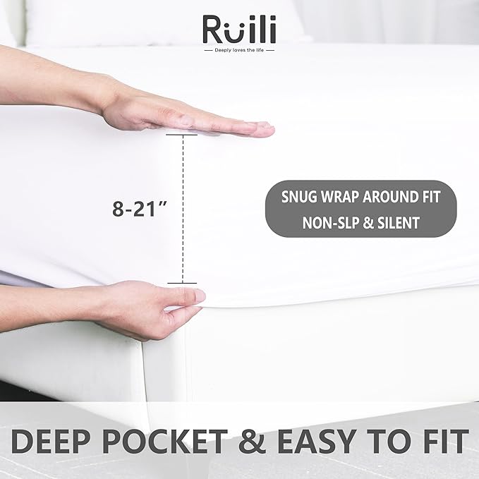 Ruili Waterproof Mattress Protector - Soft Breathable Noiseless Waterproof Cover, Machine Washable - Stretchable Fits 8-18" Deep Pockets (Full Size)