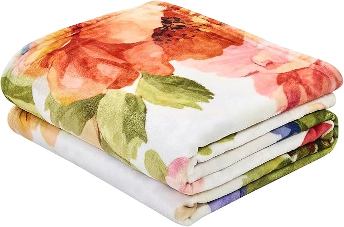 Floral Throw Blanket Birthday Gift for Women Mom Girls Paintings Flowers Blanket Summer Wildflower Flannel Blanket Watercolor Printed Throw for Couch Sofa Bed Chair 50"x60"